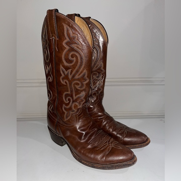 Justin Brown Cowboy Boots - Picture 1 of 8